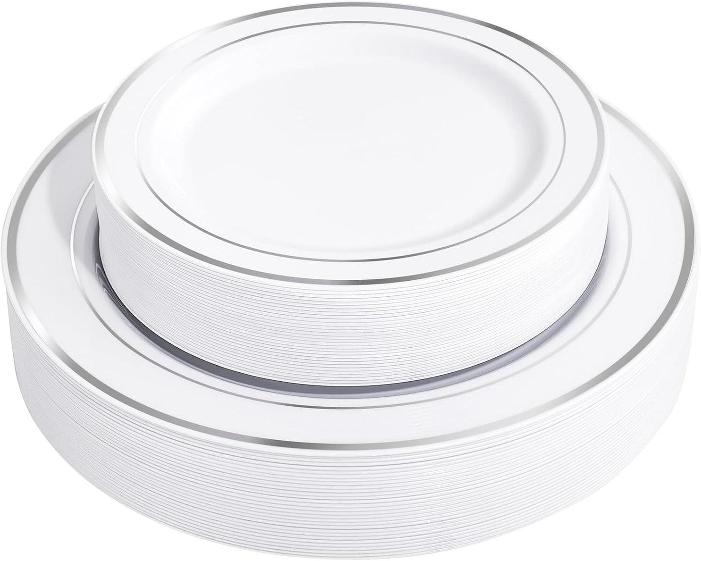 FLOWERCAT 60PCS White Plastic Plates - Heavy Duty White Disposable Plates for Mother's Day/Birthday Party/Wedding -serve for 30 guests Include 30PCS 10.25" & 30PCS 7.5" Plates for Party