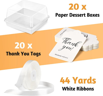 ZORRITA 7 x 7 x 4 Inches Paper Cake Boxes with Clear Lids, 20 Pack Disposable Charcuterie Boxes Square Food Containers for 4-6 Inch Cake, Dessert, Pie, Cupcake, Bakery (Pink)