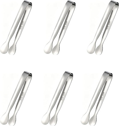 6 PCS Small Serving Tongs,Silver 4.2 Inch Kitchen Utensils for Appetizers, BBQ, Salad, Coffee Bar, Multi-Purpose 304 Stainless Steel Mini Tongs for Party & Catering Essential