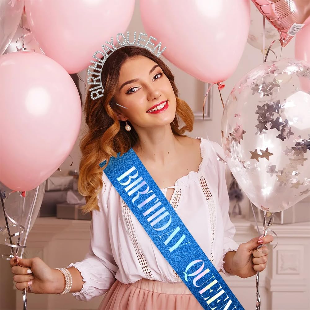 Birthday Sash & Crown for Women - Tiara Headband, Girls' Decorations Accessories