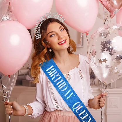Birthday Sash & Crown for Women - Tiara Headband, Girls' Decorations Accessories