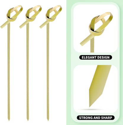 200PCS Cocktail Picks Bamboo Skewers for Appetizers, Fancy Toothpicks for Appetizers, 4.7 Inch Long Decorative Knot Bamboo Cocktail Sticks for Party Drinks Food Fruit Charcuterie Boards Accessories