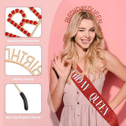 Birthday Sash & Crown for Women - Tiara Headband, Girls' Decorations Accessories