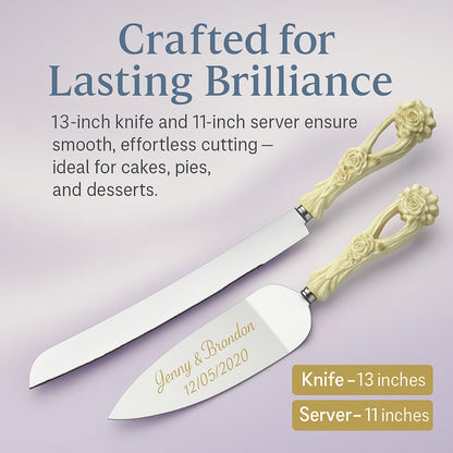 GIFTS INFINITY Personalized Wedding Cake Knife and Server Set with Engraving – Cake Cutting Utensil Set, Keepsake Gift for Wedding, Anniversary, Reception, Birthday & Other Occasions (CH-101WB)