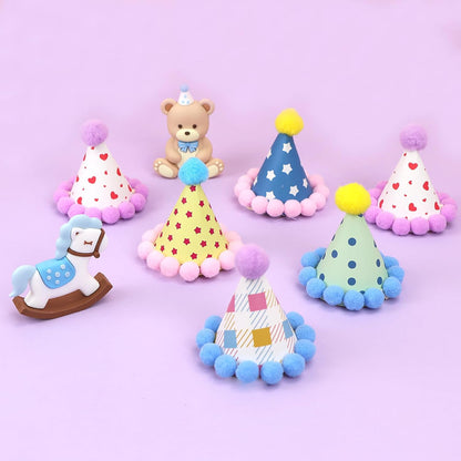 12 Pack Mini Party Hats for Stuffed Animals, Mini Hats with Pom Poms Dog Birthday Party Hats for Dolls Dog Cat Pet Birthday Decoration