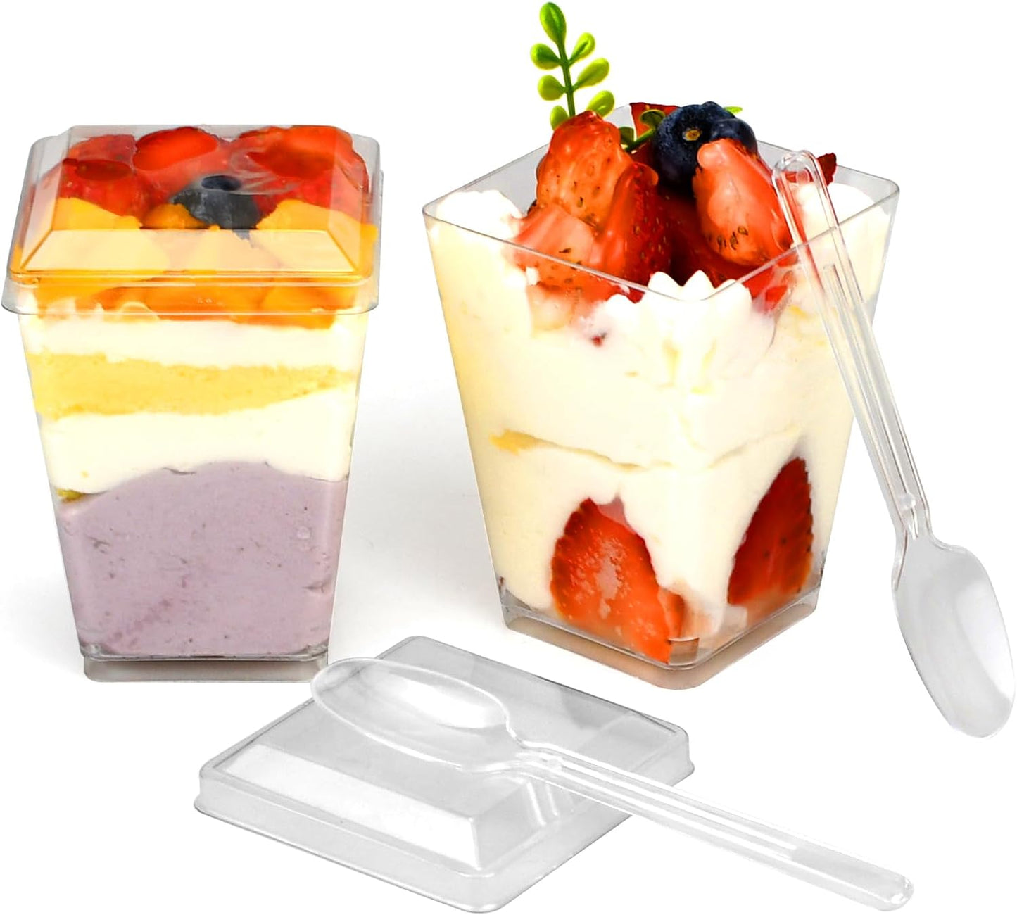 5-ounce transparent square dessert Cups (50 dessert Cups+50 Spoons)