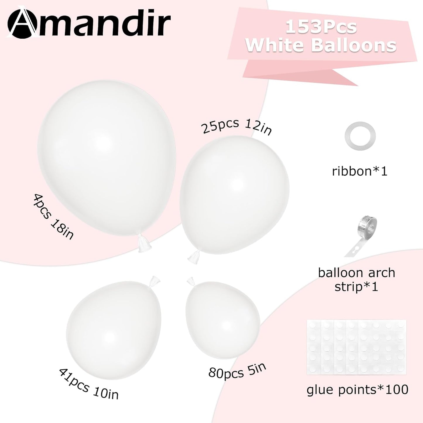 Amandir 153pcs White Sand Balloons Arch Garland Kit Different Sizes 18 12 10 5 Inch Cream Beige Sand White Latex Balloon for Birthday Boho Neutral Baby Shower Wedding Anniversary Party Decorations