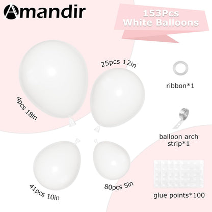 Amandir 153pcs White Sand Balloons Arch Garland Kit Different Sizes 18 12 10 5 Inch Cream Beige Sand White Latex Balloon for Birthday Boho Neutral Baby Shower Wedding Anniversary Party Decorations