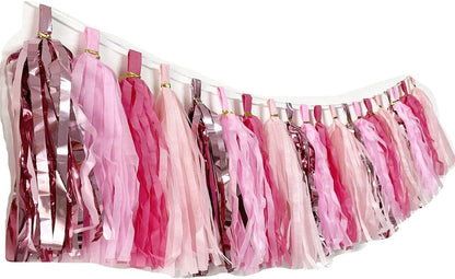 Tissue Paper Tassels Paper Tassel Garland Banner Table Decor Party Tassels Banner Wedding Birthday Baby Shower Nursey Party Decorations Supplies (20, Rose Gold+Pink+Rose Red+Lt-Pink)