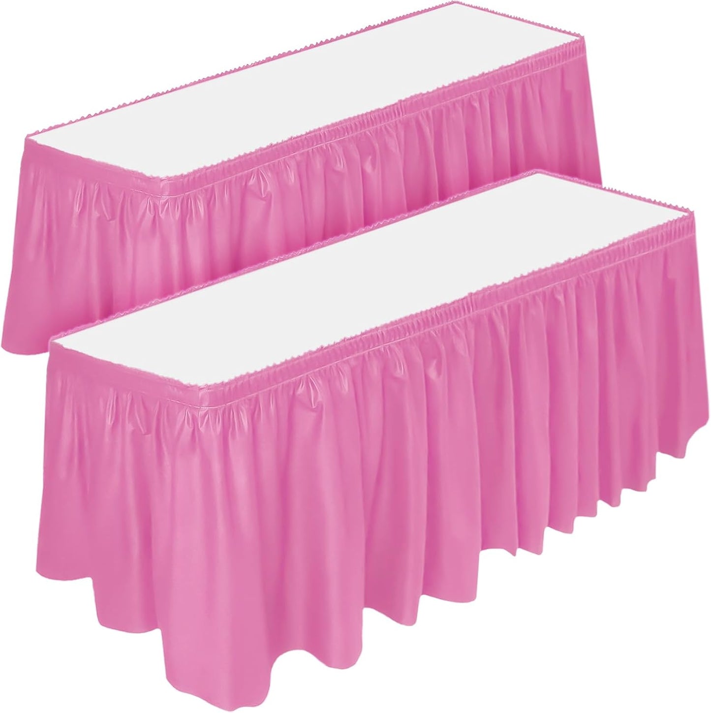 DecorRack 2 Pack Table Skirts, 29 in x 14 ft Each, Multi Pack -BPA Free- Plastic Tableskirt, Disposable, Reusable, Rectangular Tablecloth Skirt, White (2 Pack)
