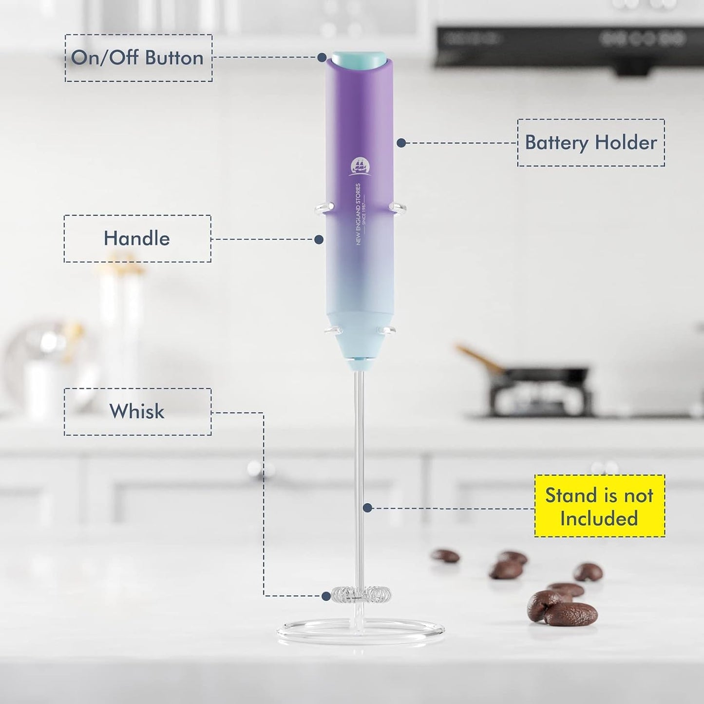 Powerful Milk Frother Wand - Mini Handheld Milk Frother with Stainless Steel Whisk - Battery-Powered Drink Mixer for Coffee, Lattes, Cappuccinos, Matcha - Coffee Enthusiasts Gift - Black