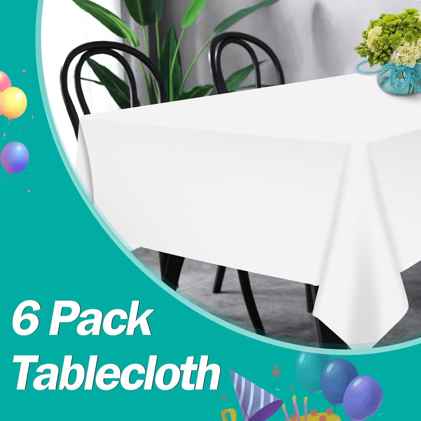 tujol Royal Blue 6 Pack Plastic Table Cloth 54" x 108", Disposable Tablecloths Rectangle Table Cover, Plastic Tablecloths for Parties