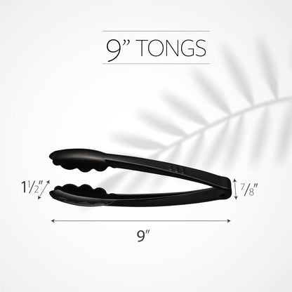 [Black Tongs 7.5'' Inches] Plasticpro 7.5'' Serving Tongs Heavy Duty Reusable Kitchen and BBQ Black Serving Tong for party's, Caterings, Events, Buffet, Weddings, And every Day use Pack of 12