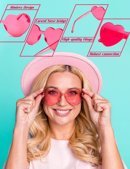 LIULIUBTY Heart Shaped Rimless Sunglasses 12Pack, Bachelor Party Cool Colorful Funky Sunglasses
