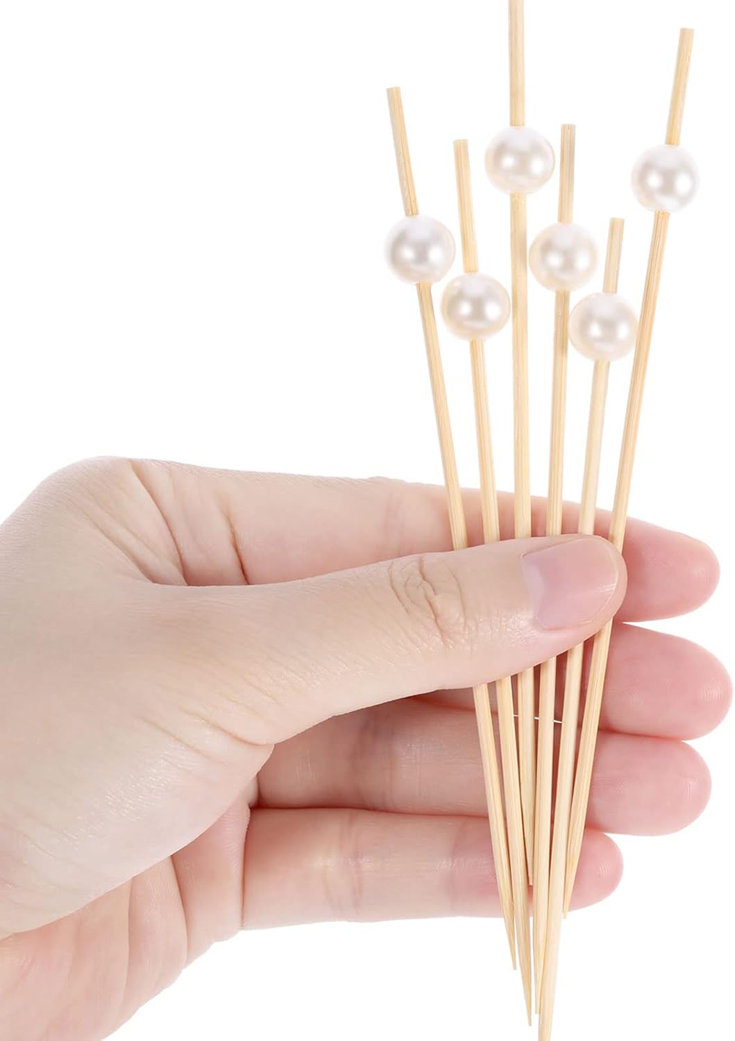 Blulu 200 Pack Cocktail Picks Fancy Toothpicks for Appetizers 4.7 Inch Pearl Cocktail Skewers for Drink Bamboo Flavored Stick Charcuterie Fruit Food Accessories Birthday Wedding Party Decor