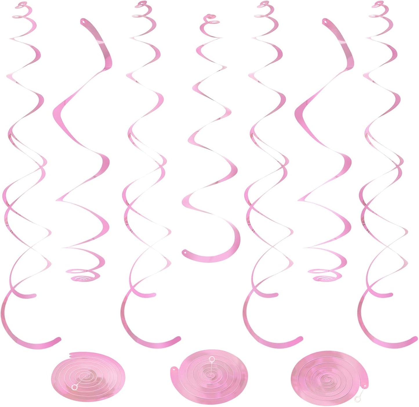 24 PCS Pink Hanging Swirl, Sparkle Ceiling Hanging Decorations, Plastic Streamer Party Decorations with Double-Swirls and Single-Swirls for Birthday Decorations, Easter, Graduation, Baby Shower