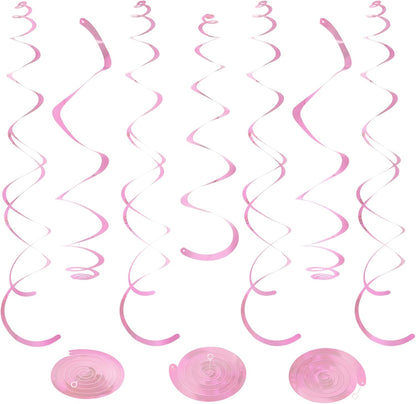 24 PCS Pink Hanging Swirl, Sparkle Ceiling Hanging Decorations, Plastic Streamer Party Decorations with Double-Swirls and Single-Swirls for Birthday Decorations, Easter, Graduation, Baby Shower