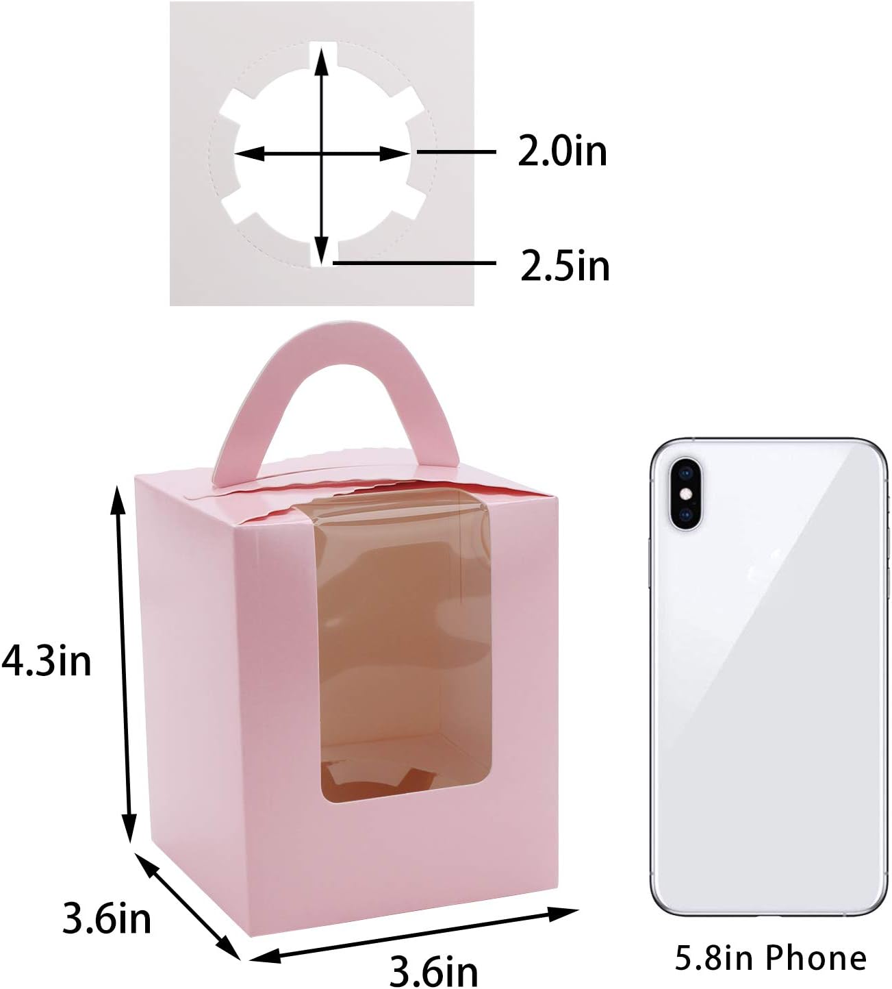 EUSOAR Gold Cupcake Boxes, 25pcs 3.6"x 3.6"x 4.3" Single Cupcake Carrier with Window Insert and Handle, Kraft Pastry Containers, Muffins Cupcake Carriers for Bakery Wrapping Party Favor Packing