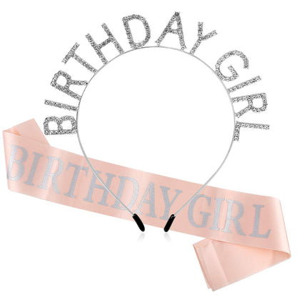 AOPRIE Birthday Girl Crown for Women with Sash Rose Gold Tiara for Women Headband Princess Crown Rhinestone Happy Birthday Accessories