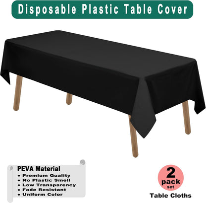 PARTY ULYJA White Plastic Tablecloths 2 Pack Disposable Table Covers 54 x 108 Inch Bridal Shower PEVA Vinyl Table Cloths for Picnic Birthday Wedding Banquet Parties 8 ft Rectangle Table Use