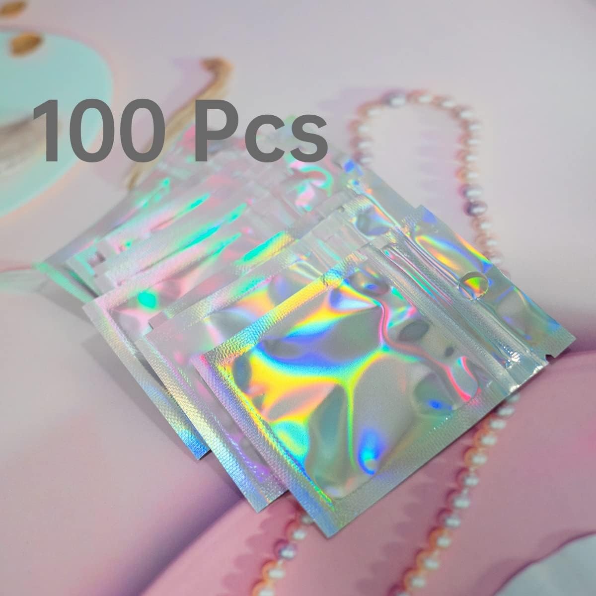 Trunple Smell Proof Bags & Resealable Foil Pouch Mylar Sample Bag Great for Party Favor Food Storage (Holographic Color) (50pcs-6x9 inch)
