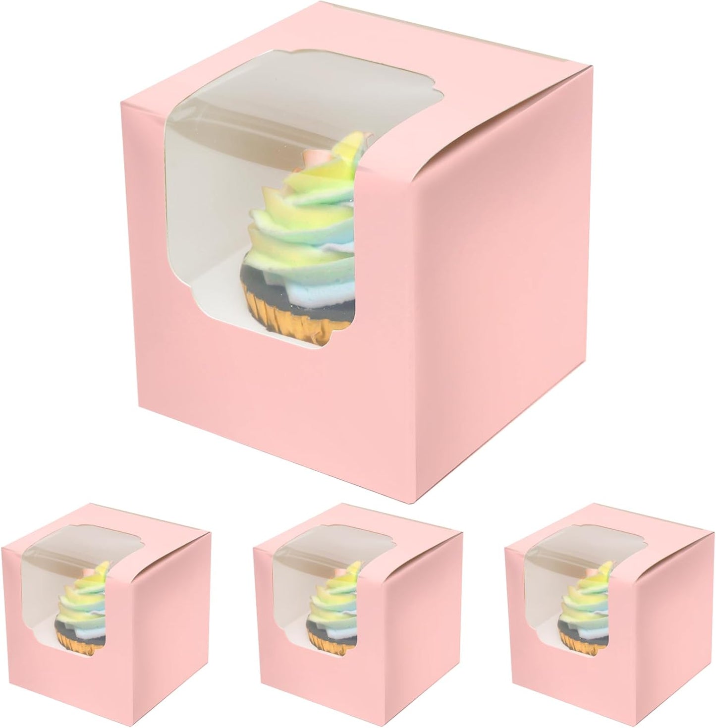 qiqee 60-Packs Cupcake Boxes Auto-pop up Individual Cupcake Container White 3.5" x 3.5" x 3.5" Single Cupcake Boxes