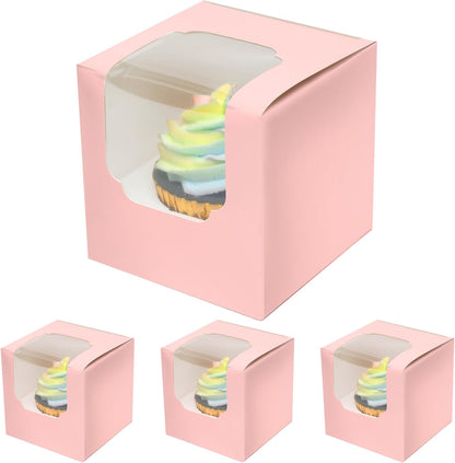 qiqee 60-Packs Cupcake Boxes Auto-pop up Individual Cupcake Container White 3.5" x 3.5" x 3.5" Single Cupcake Boxes