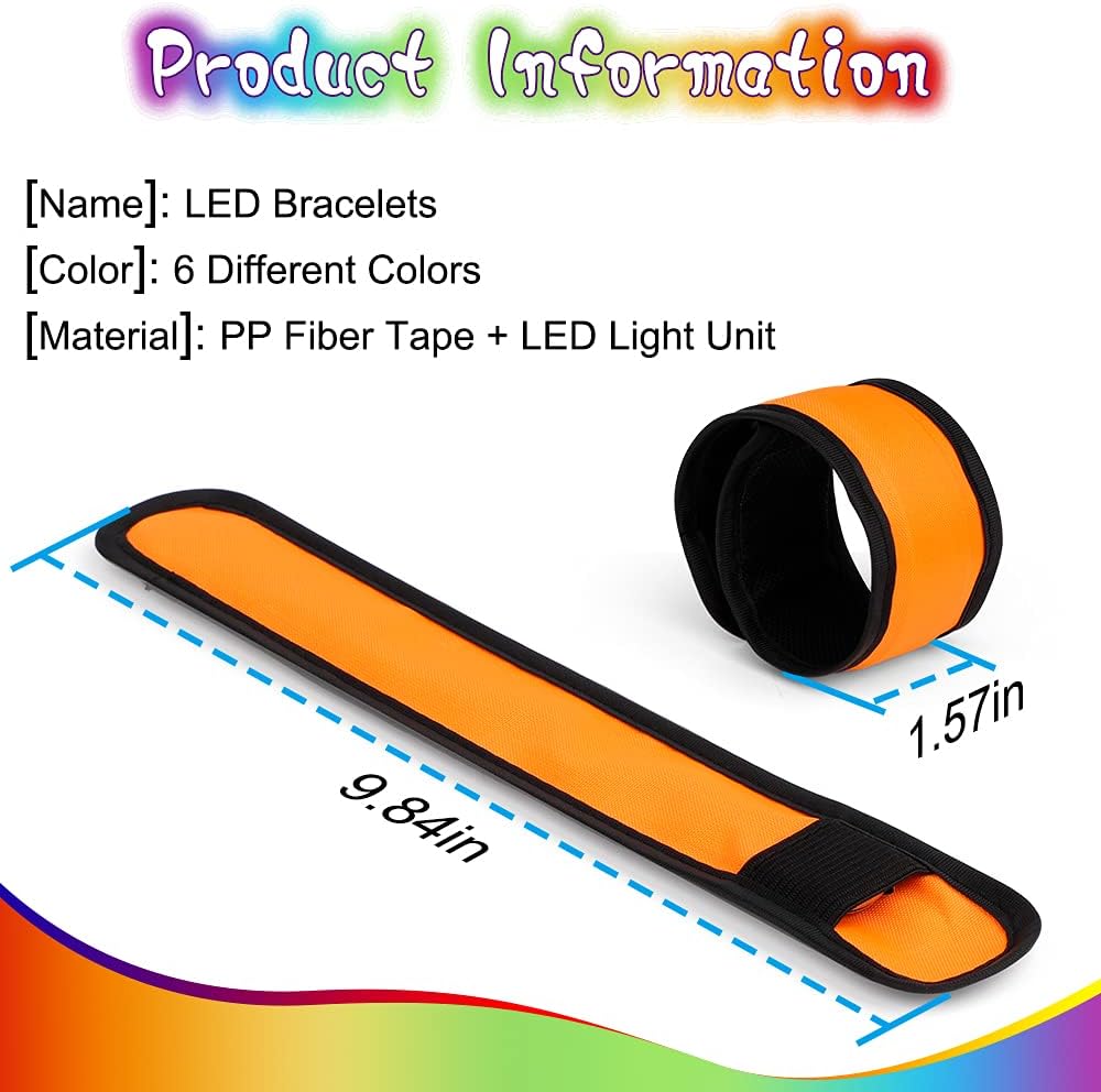 LED Light up Slap Wristband Toy, Flashing Bracelets for Kids, Glow in The Dark Armband, Night Safety Toys for Walking Running Camping, Easter New Year Party Supplies Goodie Bag Fillers Gift 6 Pack