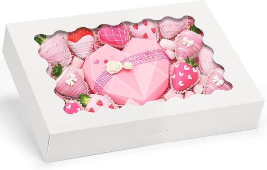 Moretoes 40pcs Cookie Boxes, 14x10x2.5 Inch Auto-Popup Bakery Boxes with Window, for Donuts, Pies, Cakes, Muffins, and Pastries