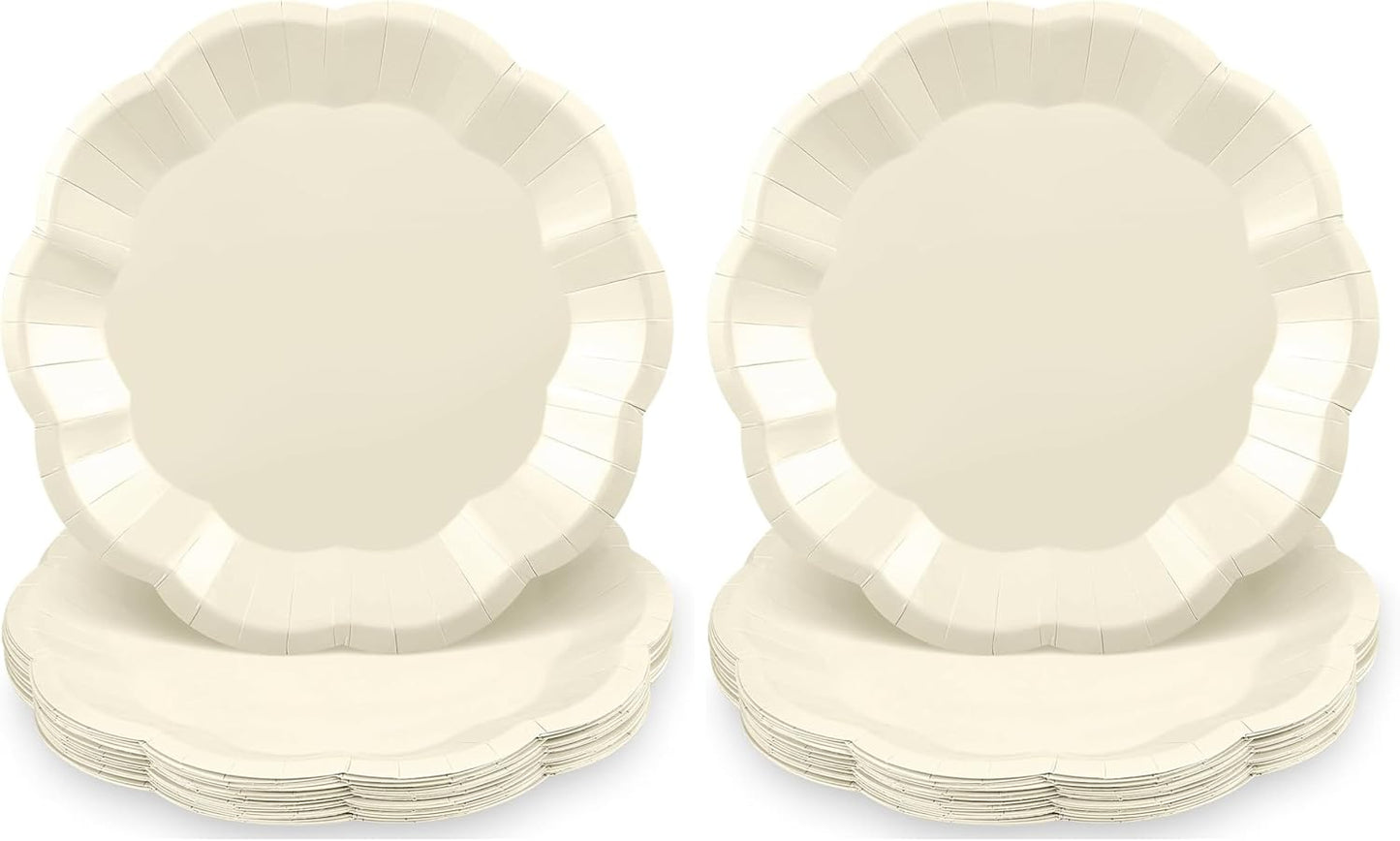 NatNarr 30 Pcs Sage Green Paper Plates, 7 Inch Scalloped Paper Plates Small Dessert Cake Plate Cute Party Plate Disposable Sage Greens Party Supplies for Wedding, Baby Bridal Shower, Birthday
