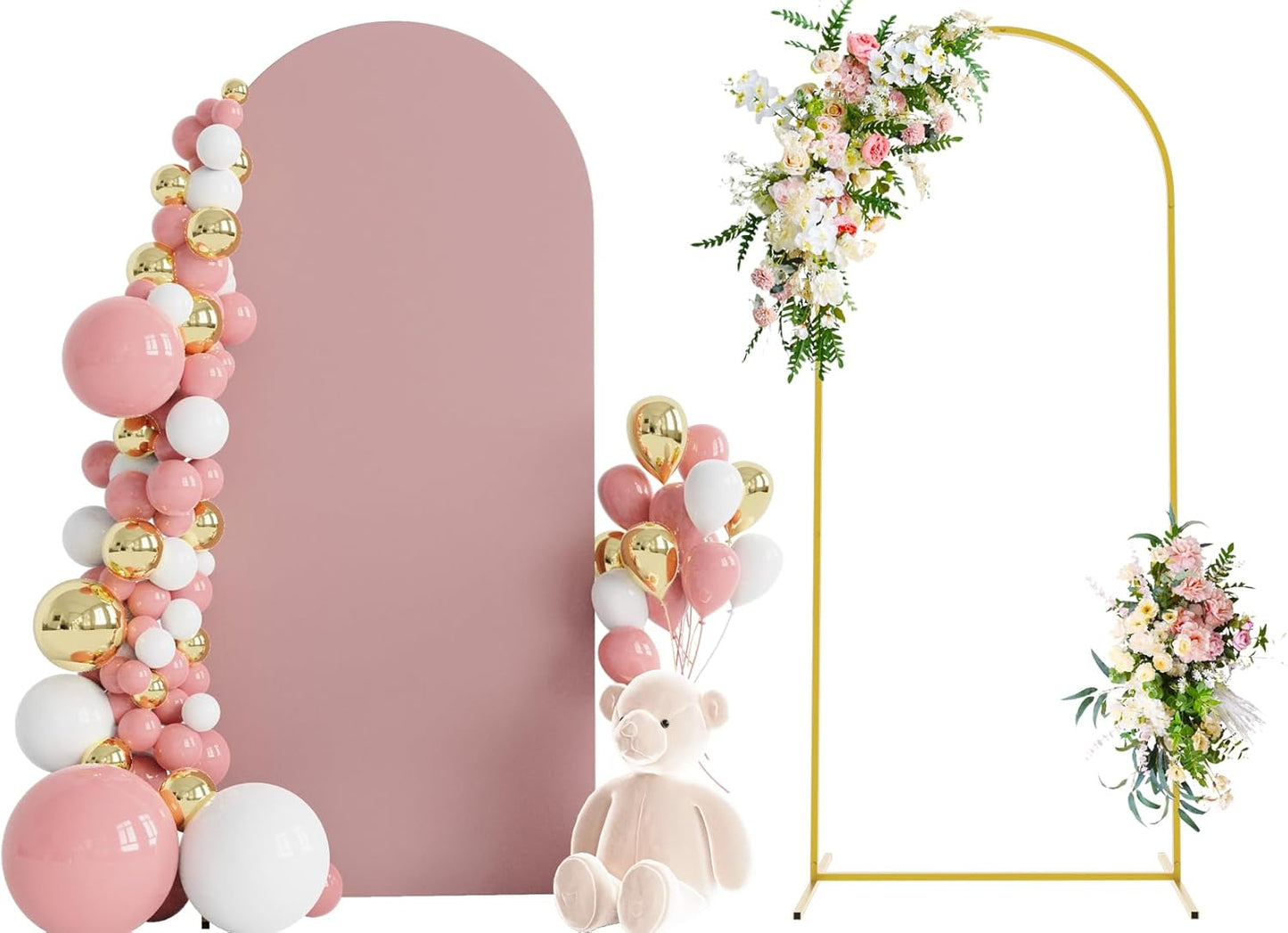 Wokceer 7.2 FT Wedding Arch Backdrop Stand and White Arch Cover, Metal Arch Stand with Arch Stand Cover for Birthday Party Wedding Ceremony Bridal Baby Shower Event Decor