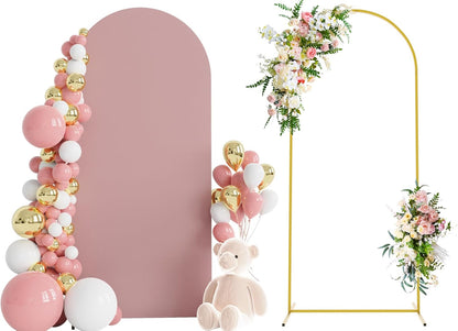 Wokceer 7.2 FT Wedding Arch Backdrop Stand and White Arch Cover, Metal Arch Stand with Arch Stand Cover for Birthday Party Wedding Ceremony Bridal Baby Shower Event Decor