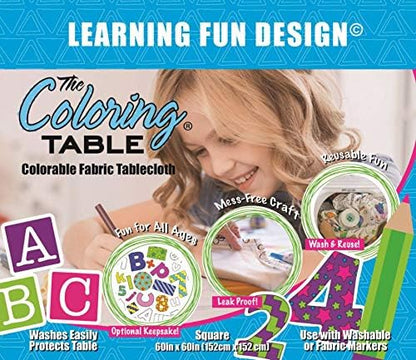 Animal Fun Design – Square Tablecloth 60”X60” – Interactive Coloring Tablecloth for Kids - Poly/Cotton Fabric – Washable and Reusable – DIY Activity for Children and Adults