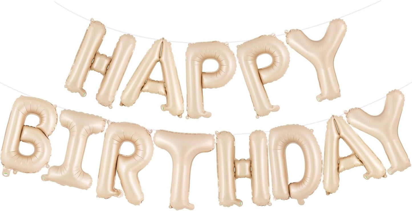 Happy Birthday Balloons Banner, Foil Balloon Personalized Name Letters Balloons Sign Birthday Party Decorations for Women Men Boys Girls Cream