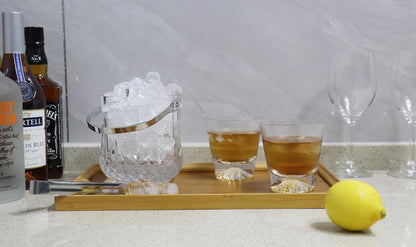 Small Round Glass Ice Bucket Kits, Heavy Thick Wine Cooler with Steel Tong and Clamp, 5.3" H*5" W, 34 oz (1000 ml)