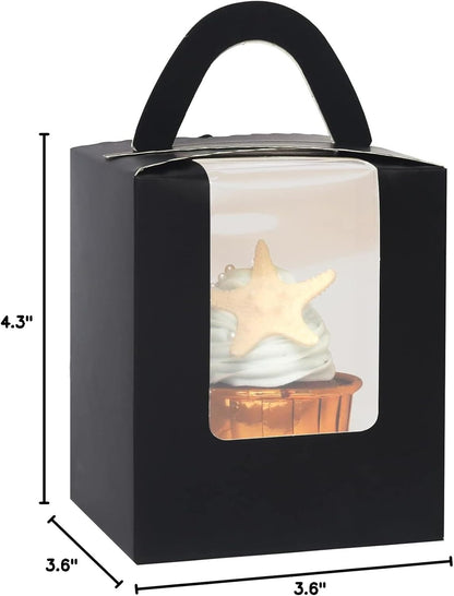qiqee 60pcs Cupcake Boxes Individual Disposable White Single Box with Window 3.6 * 3.6 * 4.3inch Cupcake Containers/Holders