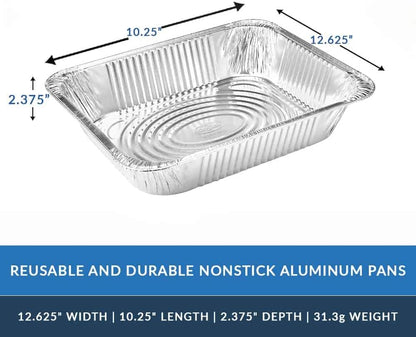 Aluminum Pans Half Size, 9X13, Extra Heavy Duty Disposable Foil Pans For Baking (30 Pack) Roasting & Chafing, Deep Tin Foil Bakeware, Steam Table Tray, Cookware, Food Prepping, Cake & Oven Pan