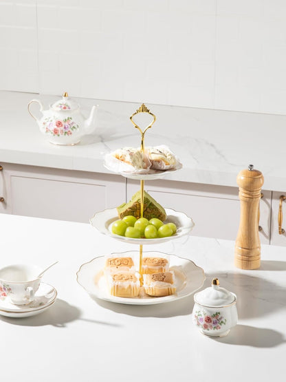 Sweejar 3 Tier Ceramic Cake Stand Wedding, Dessert Cupcake Stand for Tea Party Serving Platter (White)