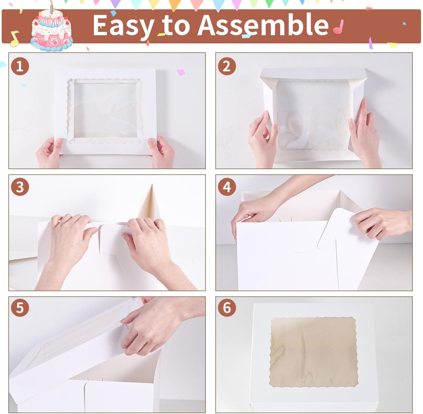 16pcs 8x8x8 Inches Cake Boxes,8pcs White Bakery Boxes with Window and 8pcs Boards,Cajas storage for 8 inch Cake box, Disposable Pie Box, Father's Day,Wedding, Birthday, Party
