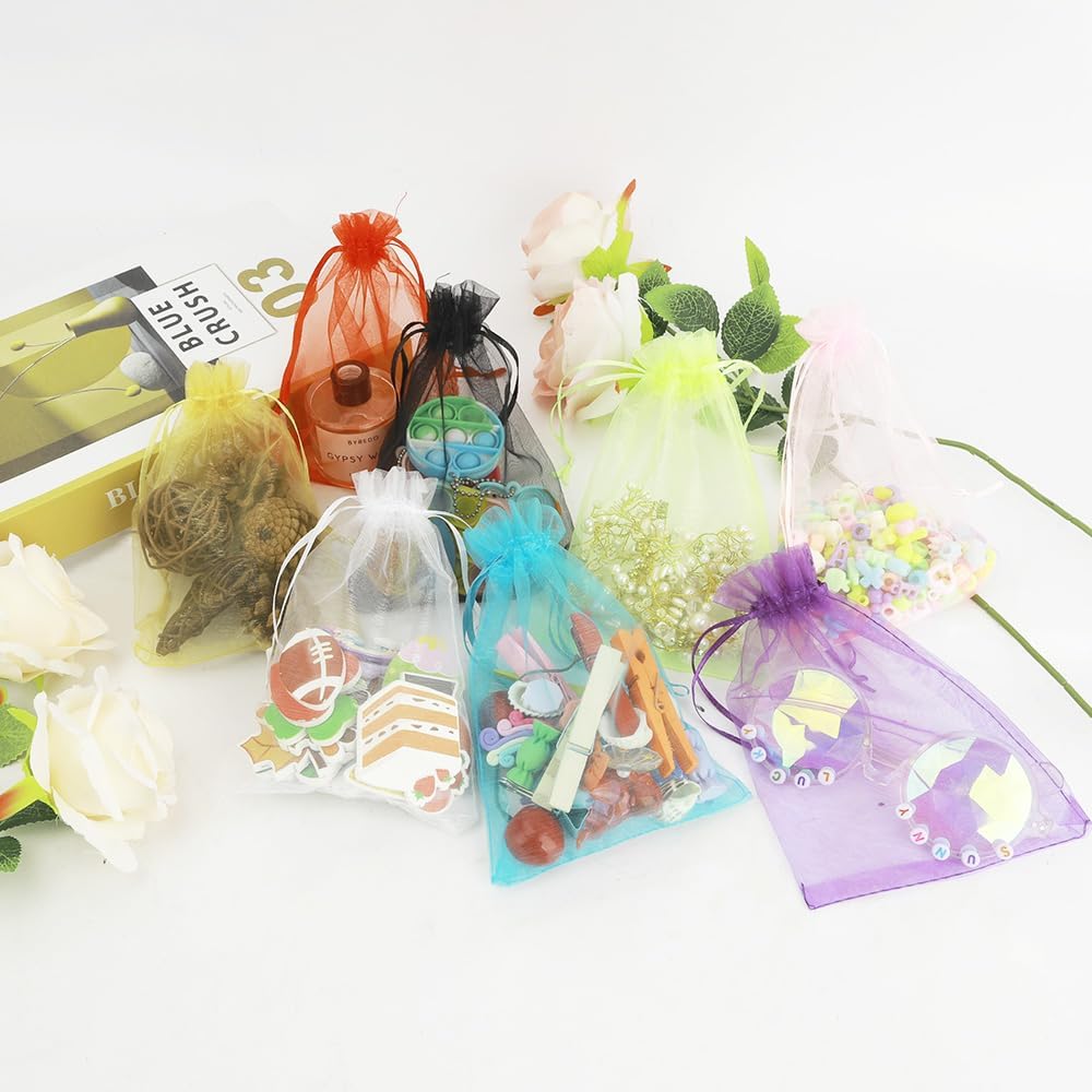Organza Bags, Organza Bags 5 x 7 Inch, 50 Pcs White Sheer Party Favor Mesh Bag with Drawstring, Small Jewelry Gift Candy Bag for Wedding Christmas Birthday Halloween Graduation Party Favors Supplies