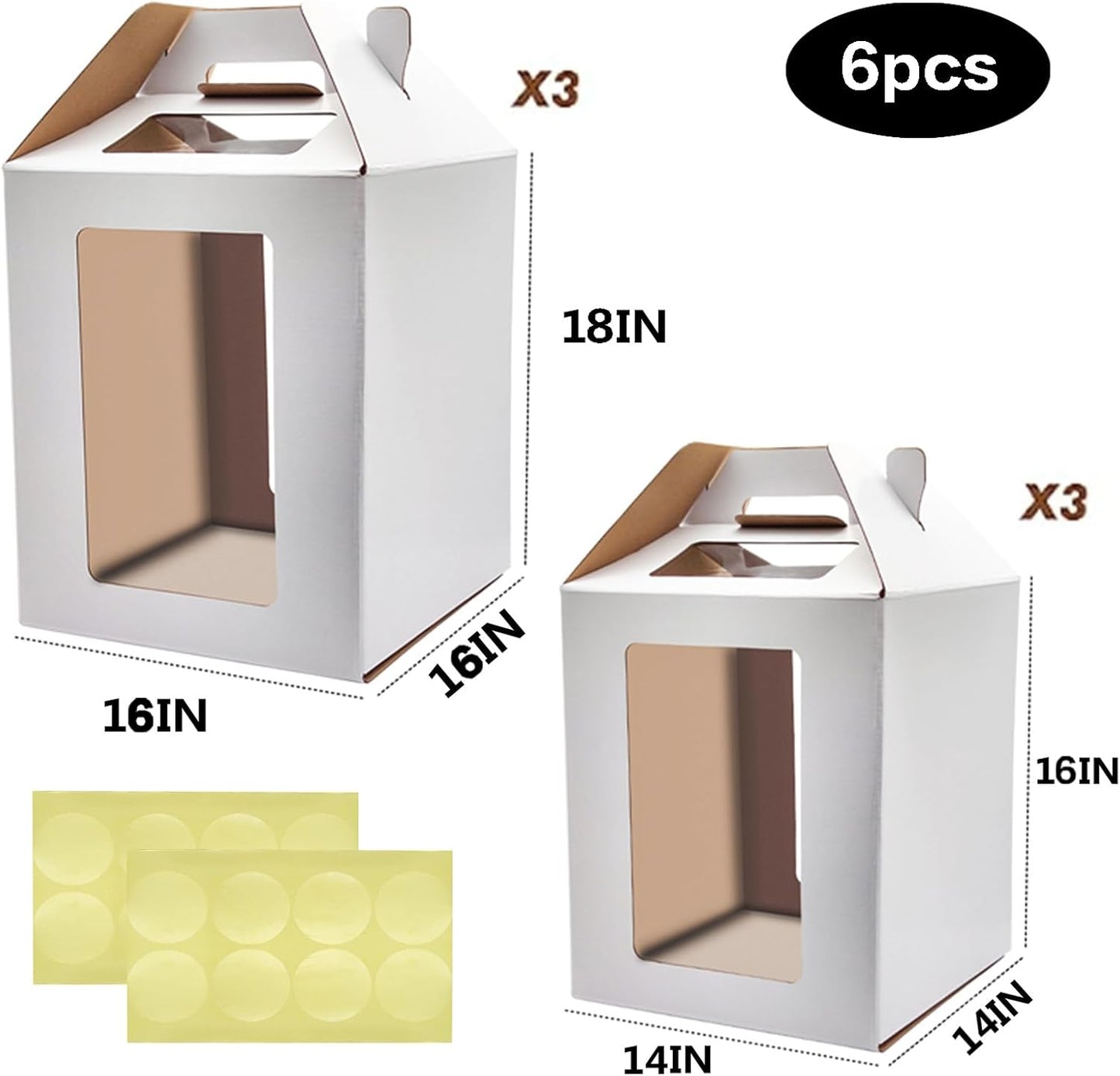 KBG Tall Cake Boxes with Window, Tiered Cake Boxes 10x10x12 & 12x12x14 Inch, Cake Carrier with 2 Cake Boards, Disposable Containers for 10 & 12 Inch