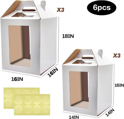 KBG Tall Cake Boxes with Window, Tiered Cake Boxes 10x10x12 & 12x12x14 Inch, Cake Carrier with 2 Cake Boards, Disposable Containers for 10 & 12 Inch