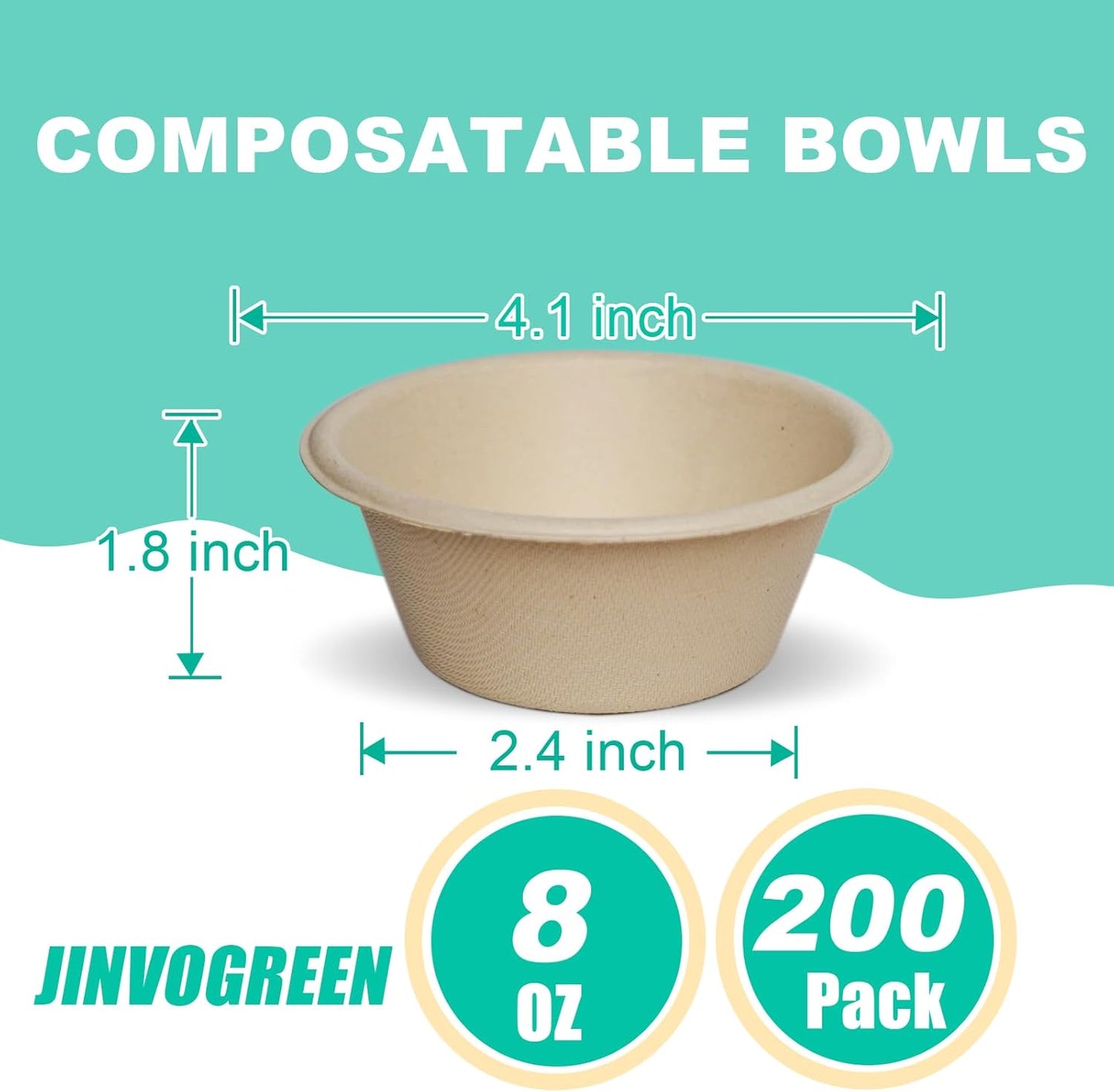 JINVOGREEN 200 Count 12 oz Paper Bowls, Disposable Compostable Bowls Bulk, Heavy Duty Biodegradable Bagasse Bowl for Snacks, Soup, and Salads, White