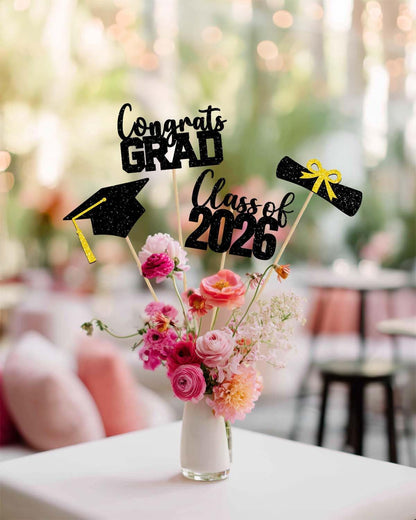 Class of 2026 Centerpieces Sticks for Graduation, 16 Pcs Graduation Decorations Cake Toppers, Graduation Theme Party Decorations Supply(BG)