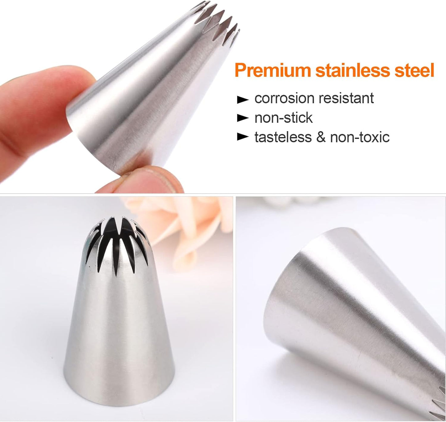 5Pcs Large Piping Tips Set, Stainless Steel Frosting Tips, Cake Decorating Tips for Cupcakes Cakes Cookies Decorating