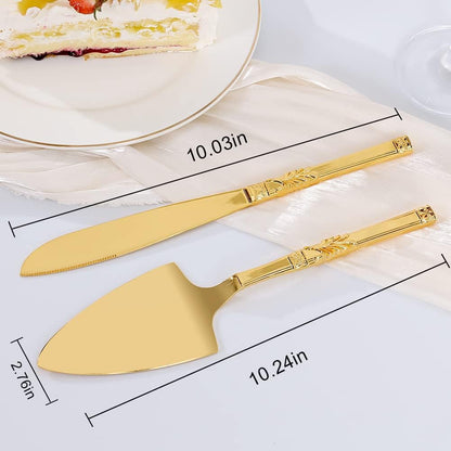 Cake Cutting Set for Wedding, Personalized Gold Cake Knife and Server Set, Custom Cake Serving Set, Engraved Pastry Pie Server Cake Pizza Cutter, Birthday Bridal Gift (F-Classic)