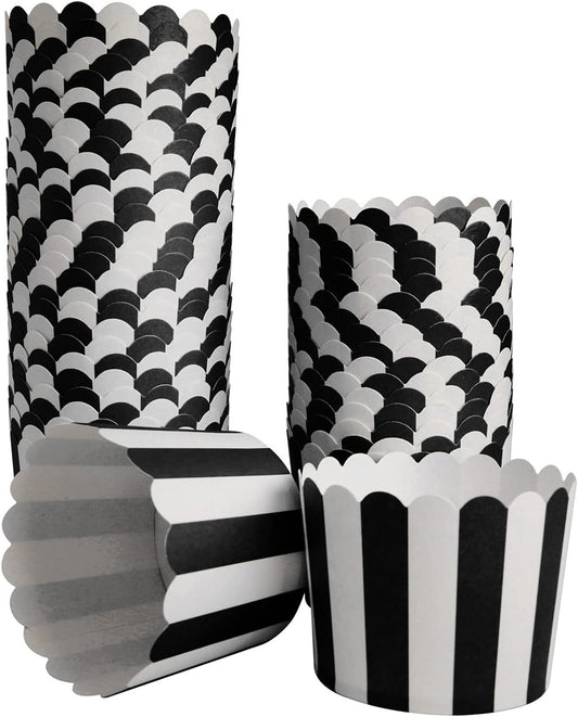 100 Pack Muffin Liners Baking Paper Cups Black and White Stripes Cupcake Liners Elegent Muffins Baking Cups Cupcake Wrappers for Birthday Parties, Weddings, Bottom Dia 2.36 Inch