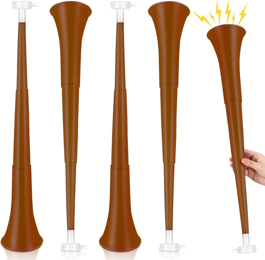 Lenwen 4 Pcs 24 Inch Collapsible Stadium Horn Vuvuzela Noisemakers Plastic Trumpet Blow Horn for Sporting Events Graduation Games Sports Party Supplies Favors Accessories(Brown)