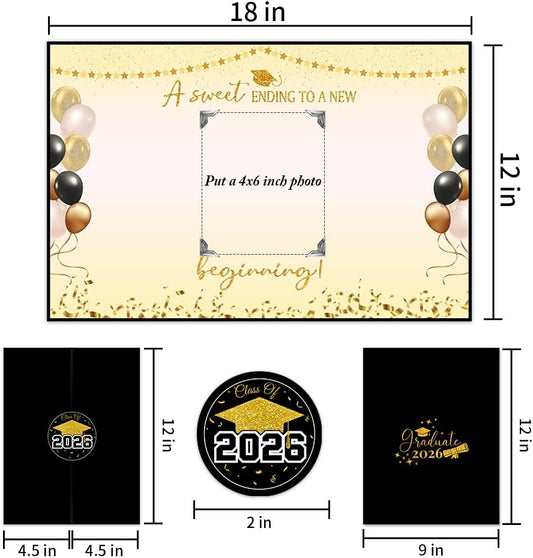 2026 Graduation Party Decorations - Pink The Adventure Begins - Class Of 2026 Grad Guest Book, Signature Board With 6 Photo DIY Sticker, Graduation Gifts For Him Her Party Favors & Supplies - A13