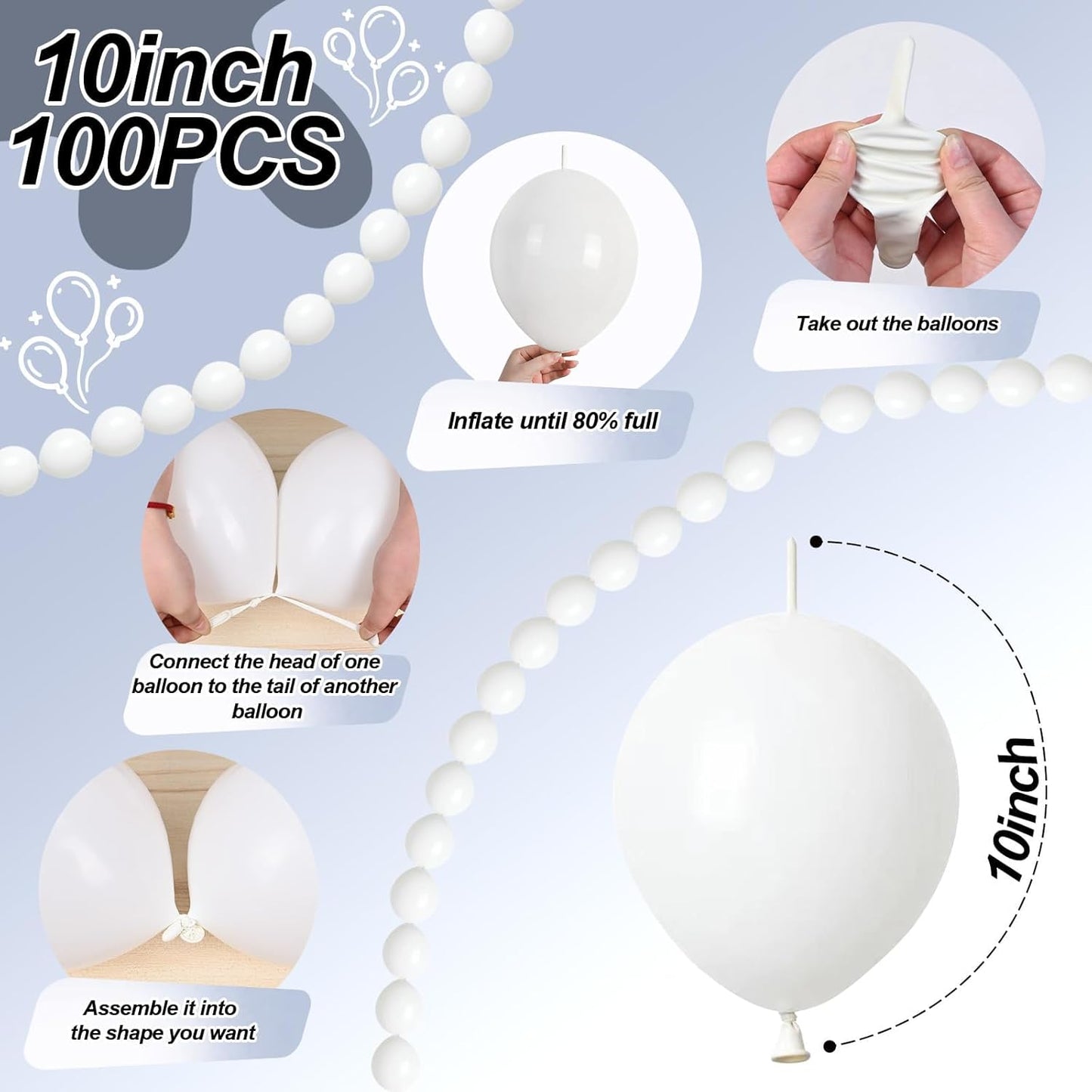 Gold Quick Link Balloons, 60PCS Linking for Balloon Wall Arch Chains, 6inch Linkable for Wedding Birthday Baby Shower Engagement Graduation Party Decorations